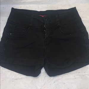 Black High-Waisted Wax Jean Shorts